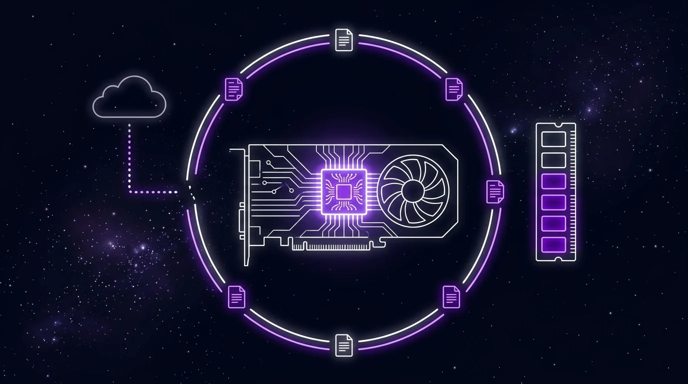 A local GPU inside a closed boundary, the cloud disconnected, memory near its limit